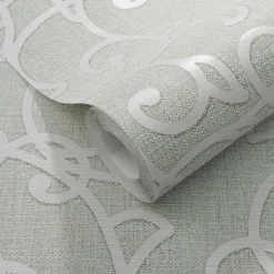 Vliestapete Floral Ranken Grün Creme Metallic 10467-24