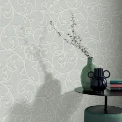Vliestapete Floral Ranken Grün Creme Metallic 10467-24