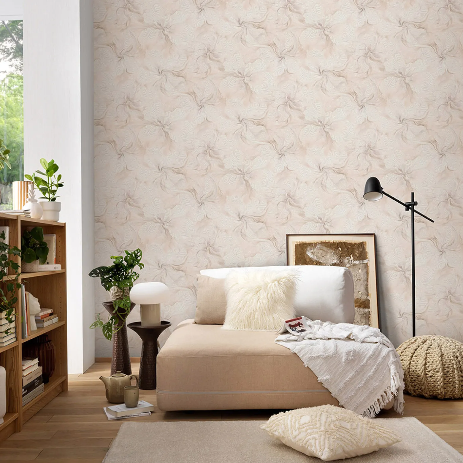 Vliestapete Floral Rosa Beige Silber Glitzer 10514-05
