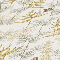 Vliestapete Floral Schmetterlinge Weiß Gelb Grau 39423-1