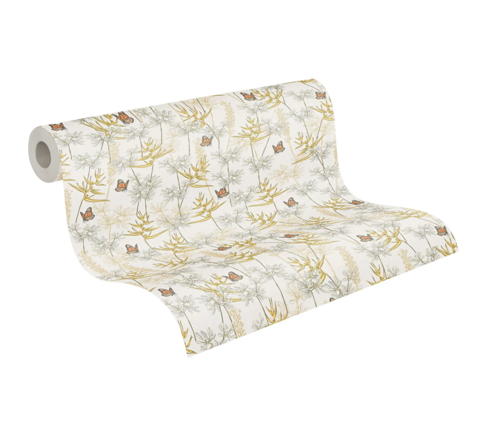 Vliestapete Floral Schmetterlinge Weiß Gelb Grau 39423-1
