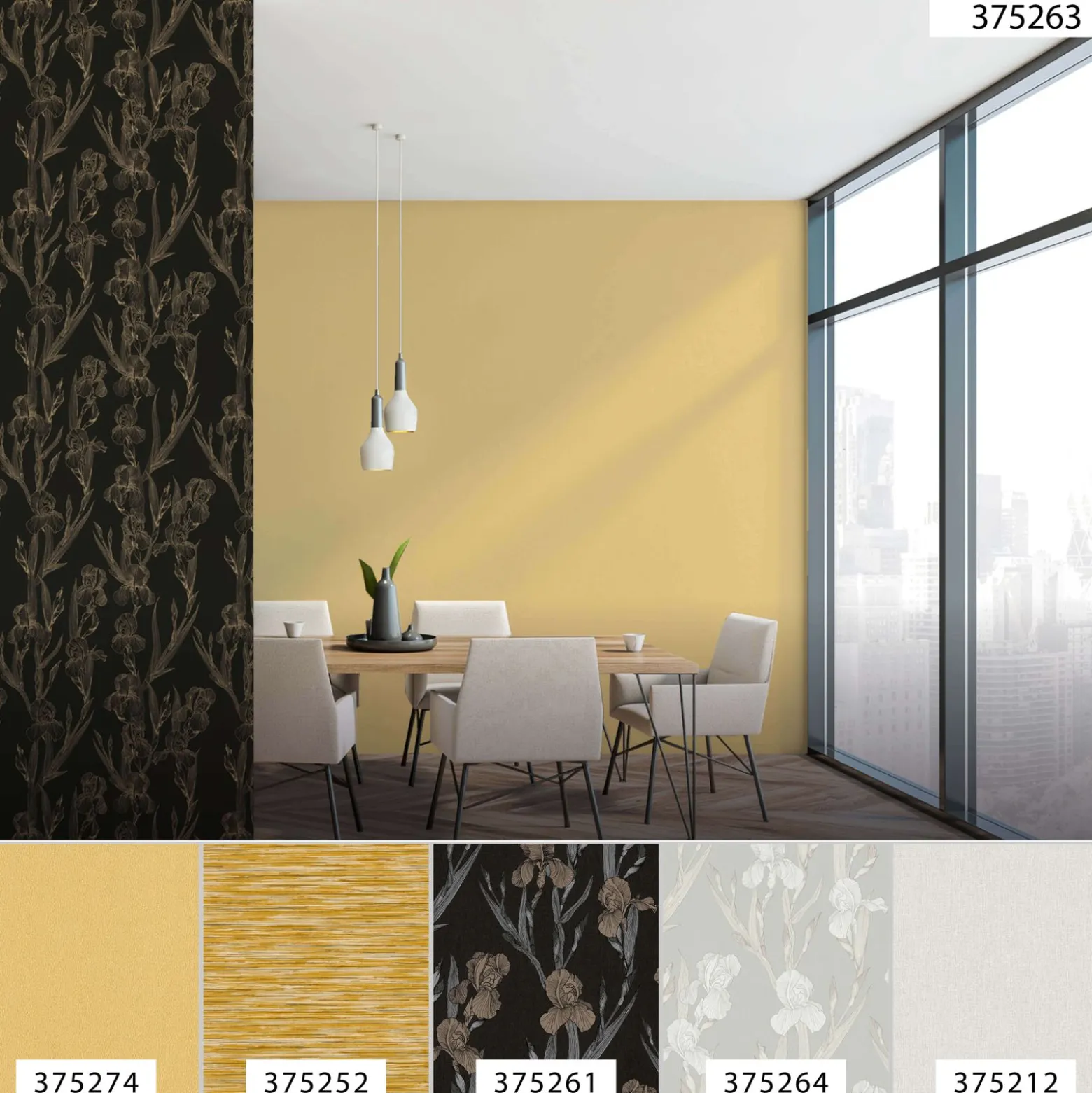 Vliestapete Floral schwarz gelb 37526-3