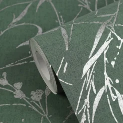 Vliestapete Floral Shabby Grün Silber Metallic 79004-5