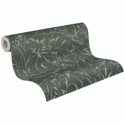Vliestapete Floral Shabby Grün Silber Metallic 79004-5