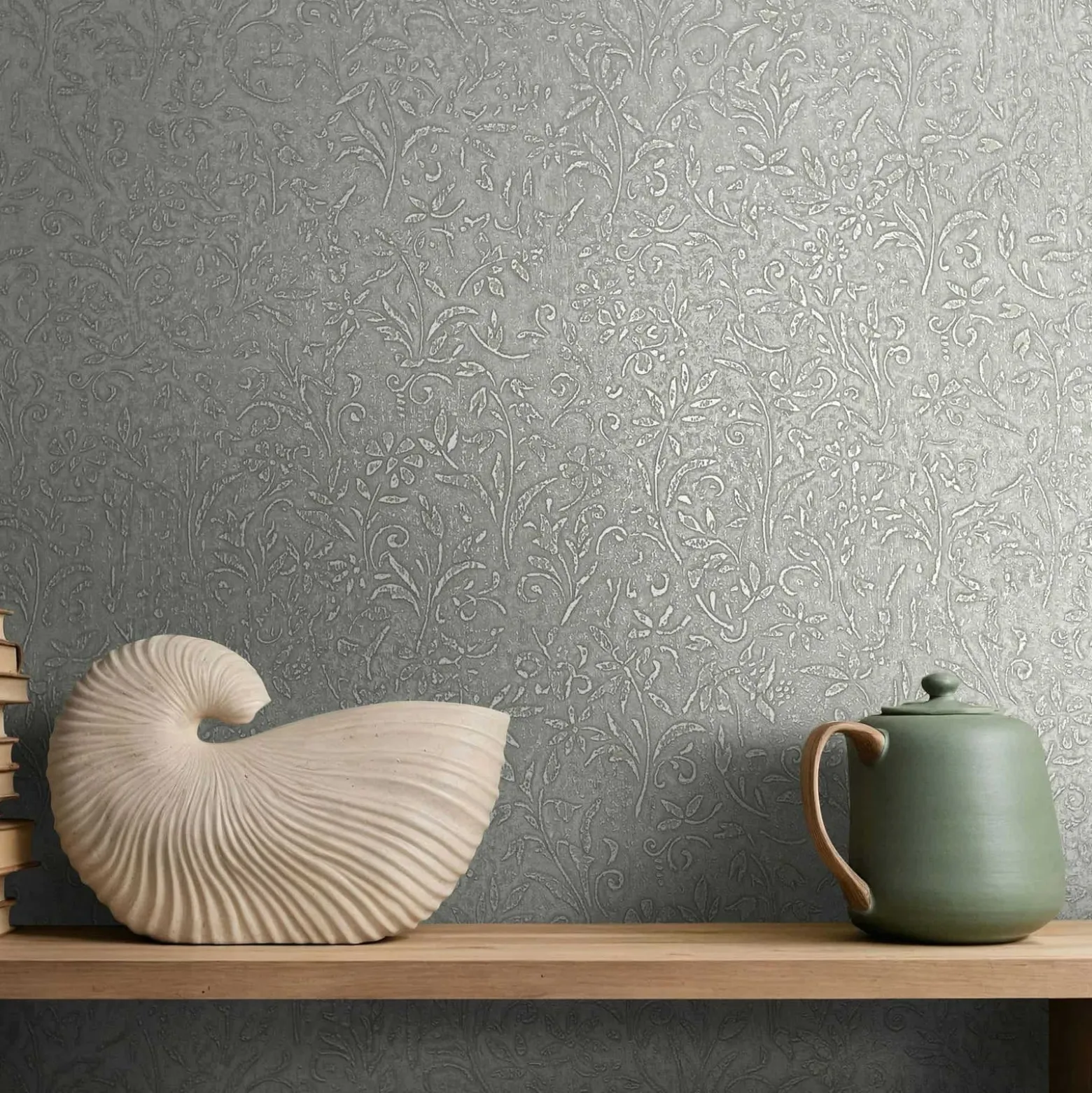 Vliestapete Floral Shabby Grau Blau Metallic 35529