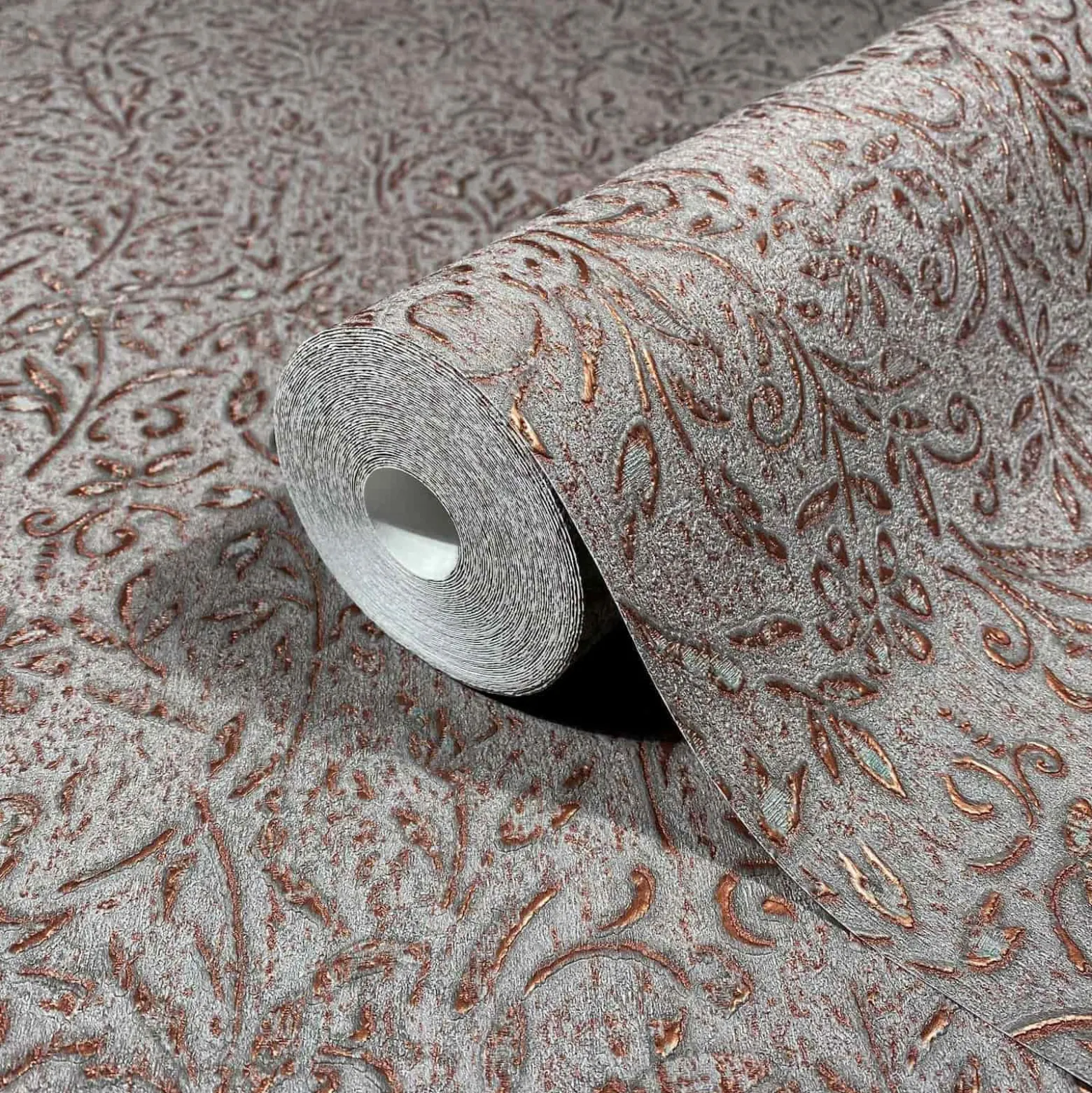 Vliestapete Floral Shabby Grau Kupfer Metallic 35534