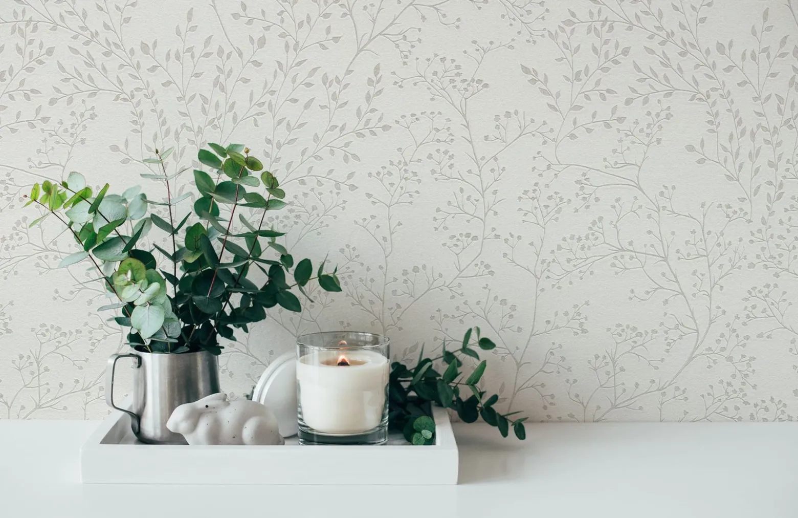 Vliestapete Floral Äste Creme Weiß Glanz 38100-1