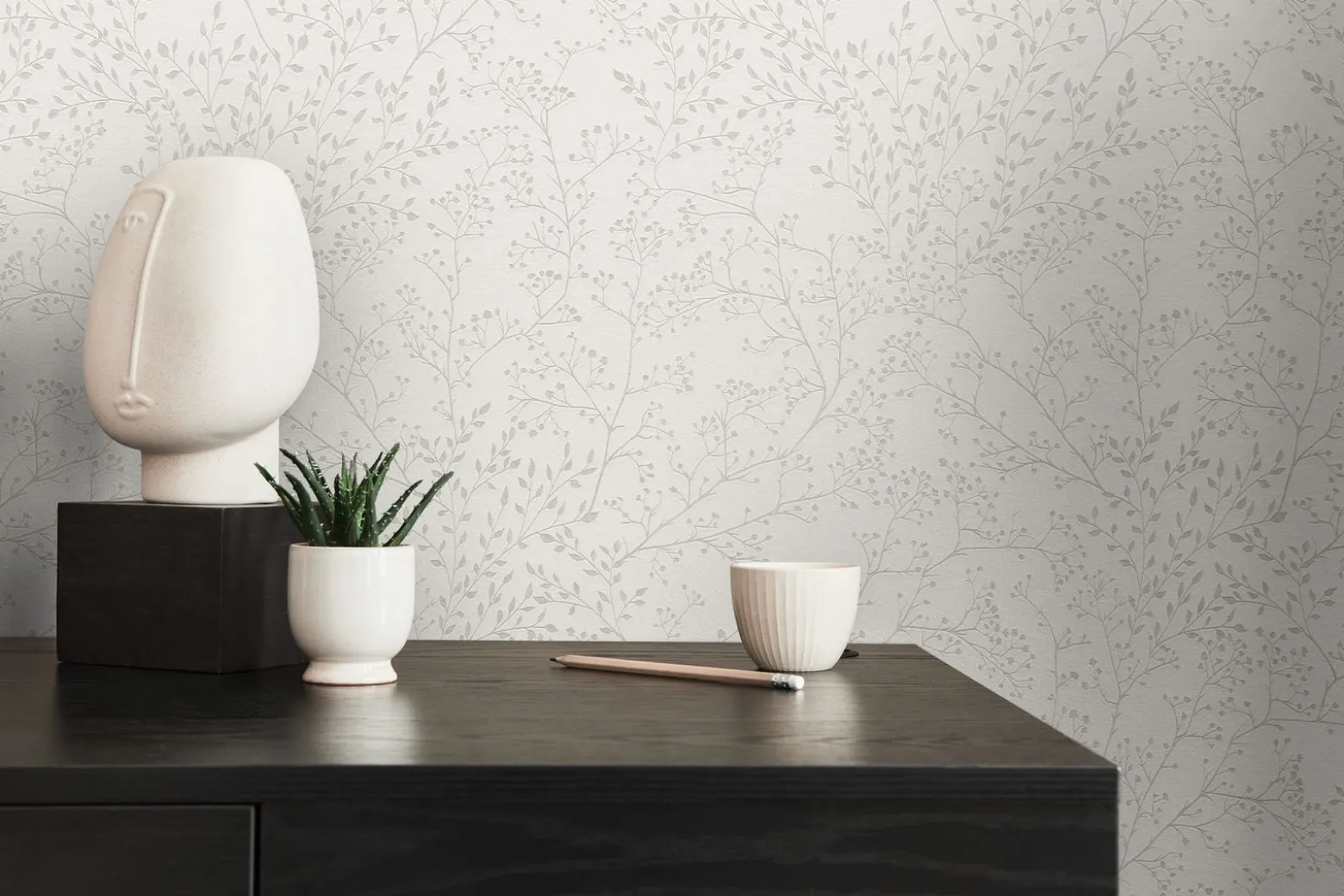 Vliestapete Floral Äste Creme Weiß Glanz 38100-1