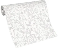 Vliestapete Floral Sträucher weiß silber 10251-01