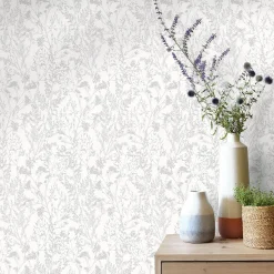 Vliestapete Floral Sträucher weiß silber 10251-01