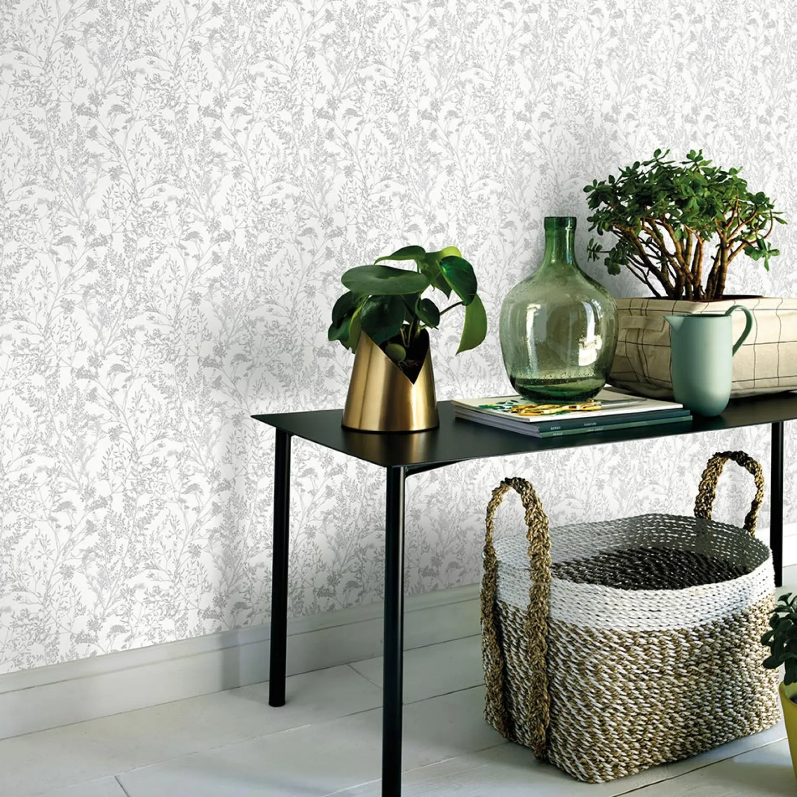 Vliestapete Floral Sträucher weiß grau silber 10251-31