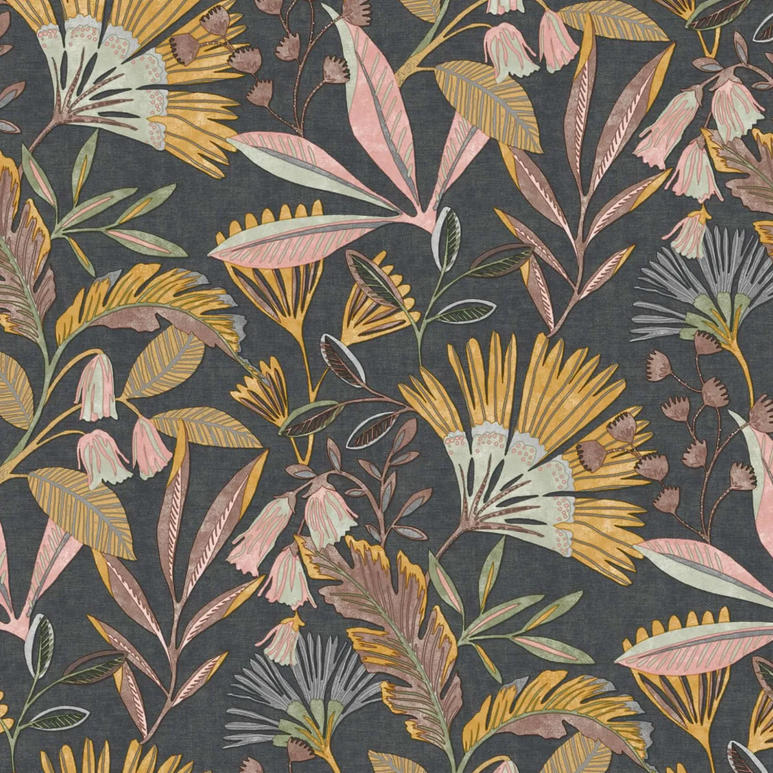 Vliestapete Floral Tropisch Schwarz Rosa Gelb A63803