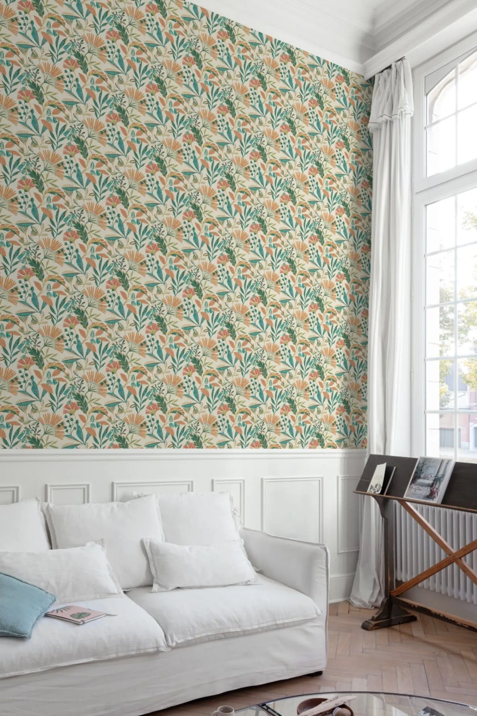 Vliestapete Floral Tropisch Weiß Orange Grün A63801