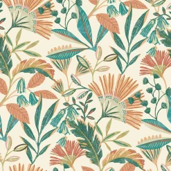 Vliestapete Floral Tropisch Weiß Orange Grün A63801