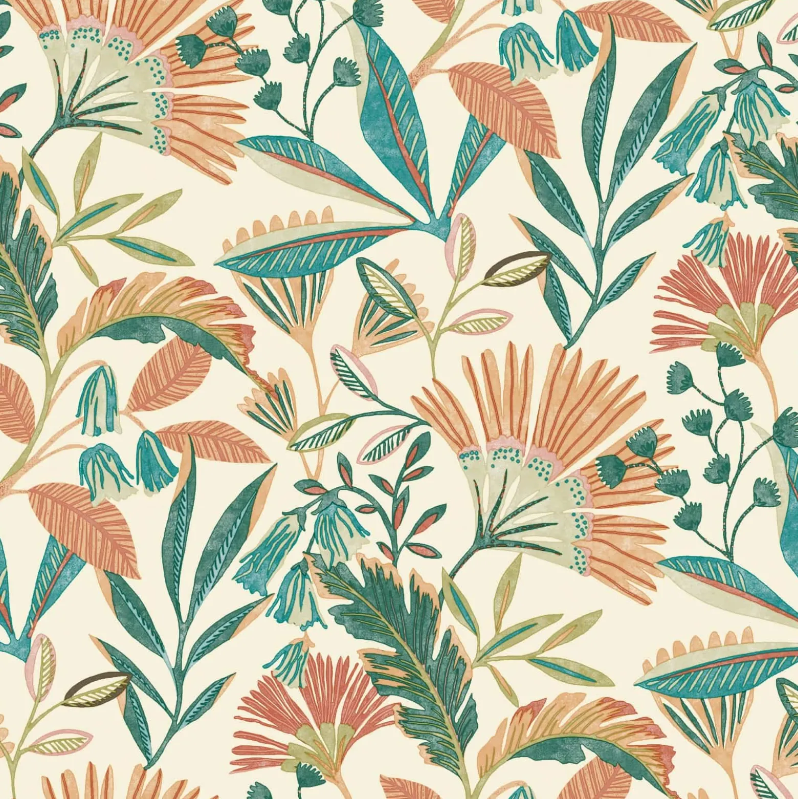 Vliestapete Floral Tropisch Weiß Orange Grün A63801
