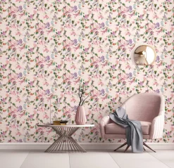 Vliestapete Floral Tropisch Beeren Rosa Grün Lila 47457