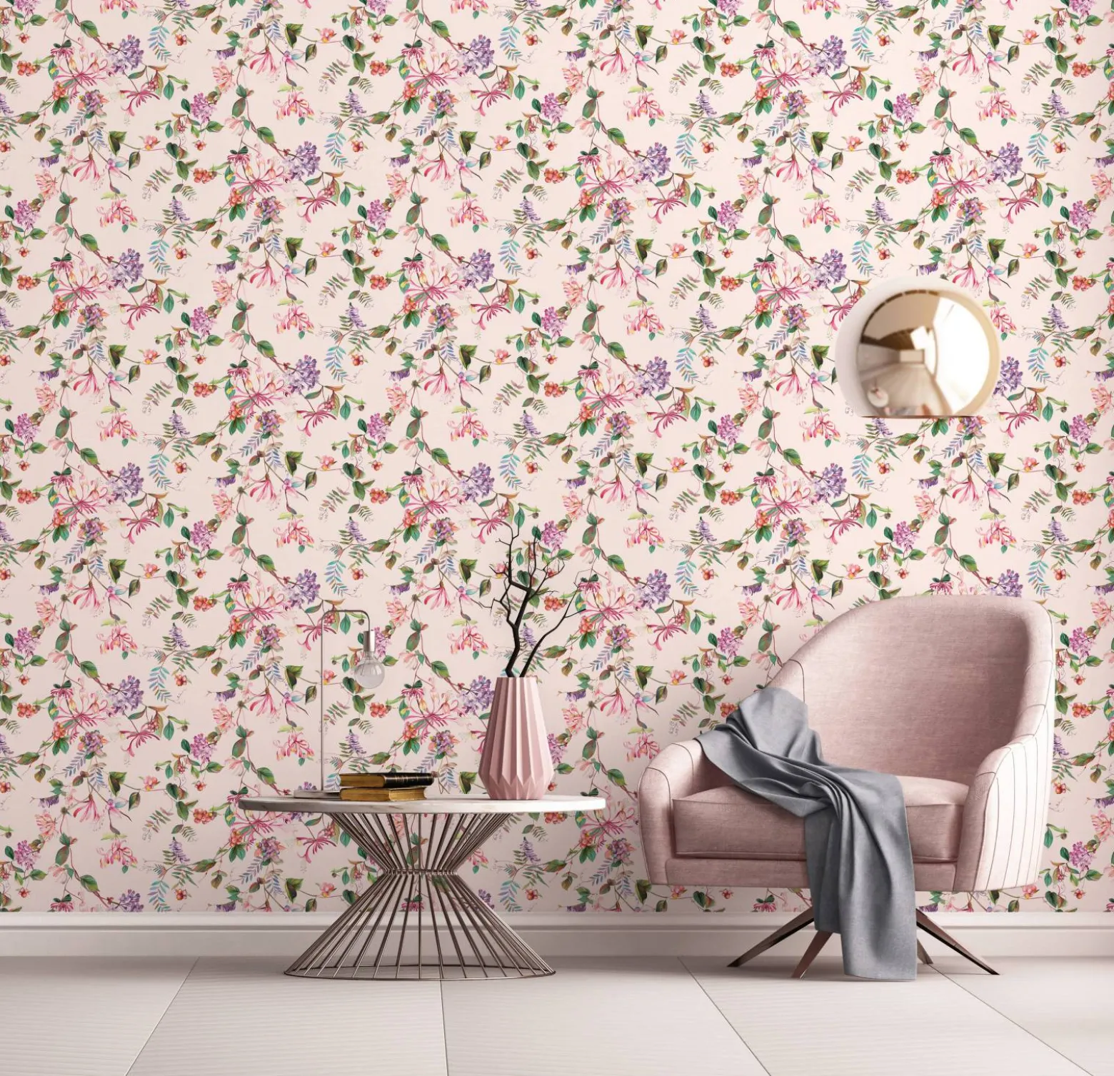 Vliestapete Floral Tropisch Beeren Rosa Grün Lila 47457