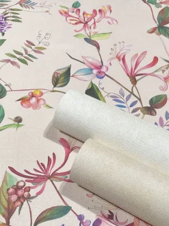 Vliestapete Floral Tropisch Beeren Rosa Grün Lila 47457