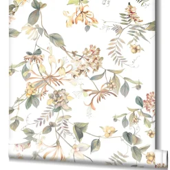 Vliestapete Floral Tropisch Beeren Weiß Grün Braun 47455