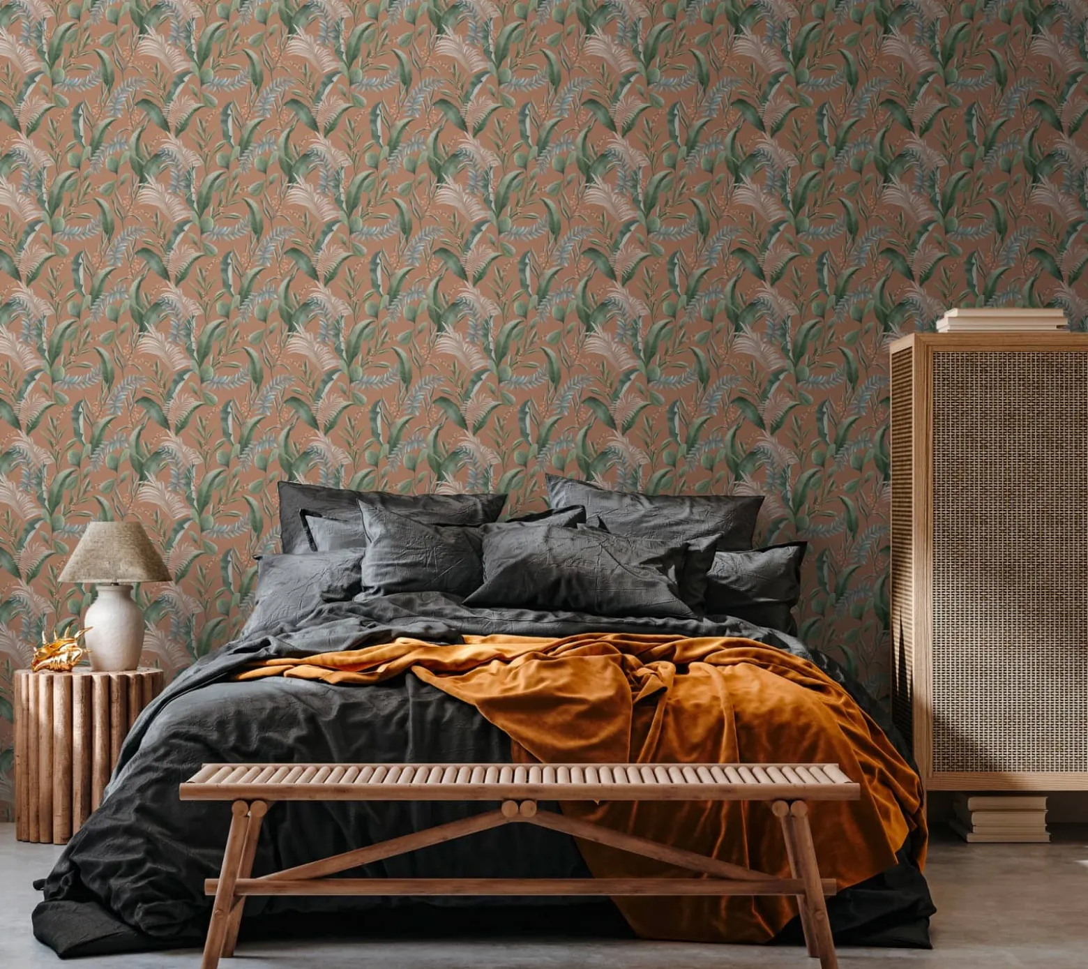 Vliestapete Floral Tropisch Orange Grün 39436-2