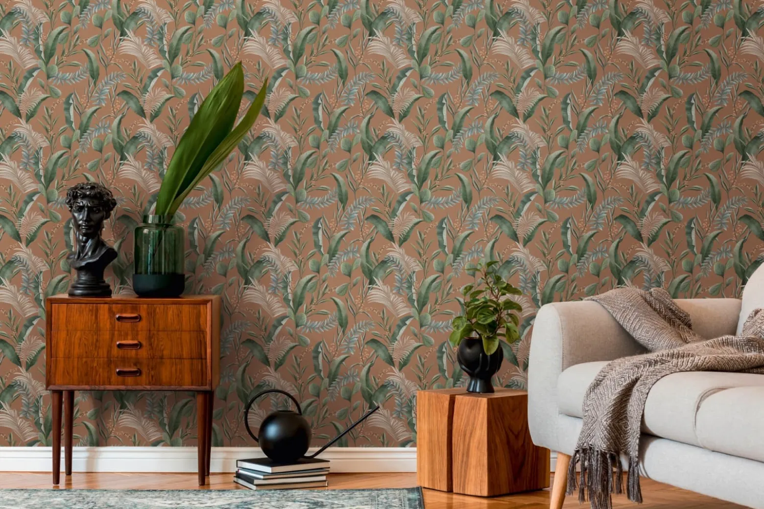 Vliestapete Floral Tropisch Orange Grün 39436-2