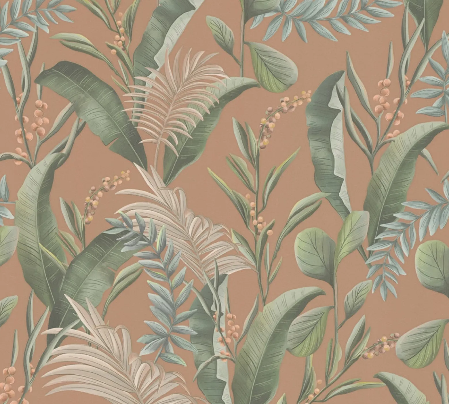 Vliestapete Floral Tropisch Orange Grün 39436-2