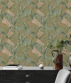 Vliestapete Floral Tropisch Grün Beige 39436-3