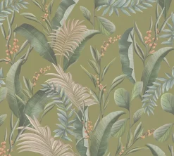 Vliestapete Floral Tropisch Grün Beige 39436-3