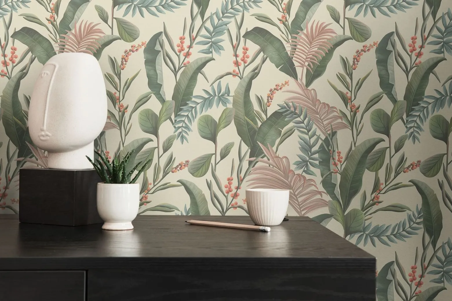 Vliestapete Floral Tropisch Creme Grün 39436-1