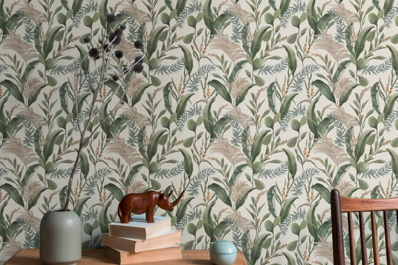 Vliestapete Floral Tropisch Creme Grün 39436-1
