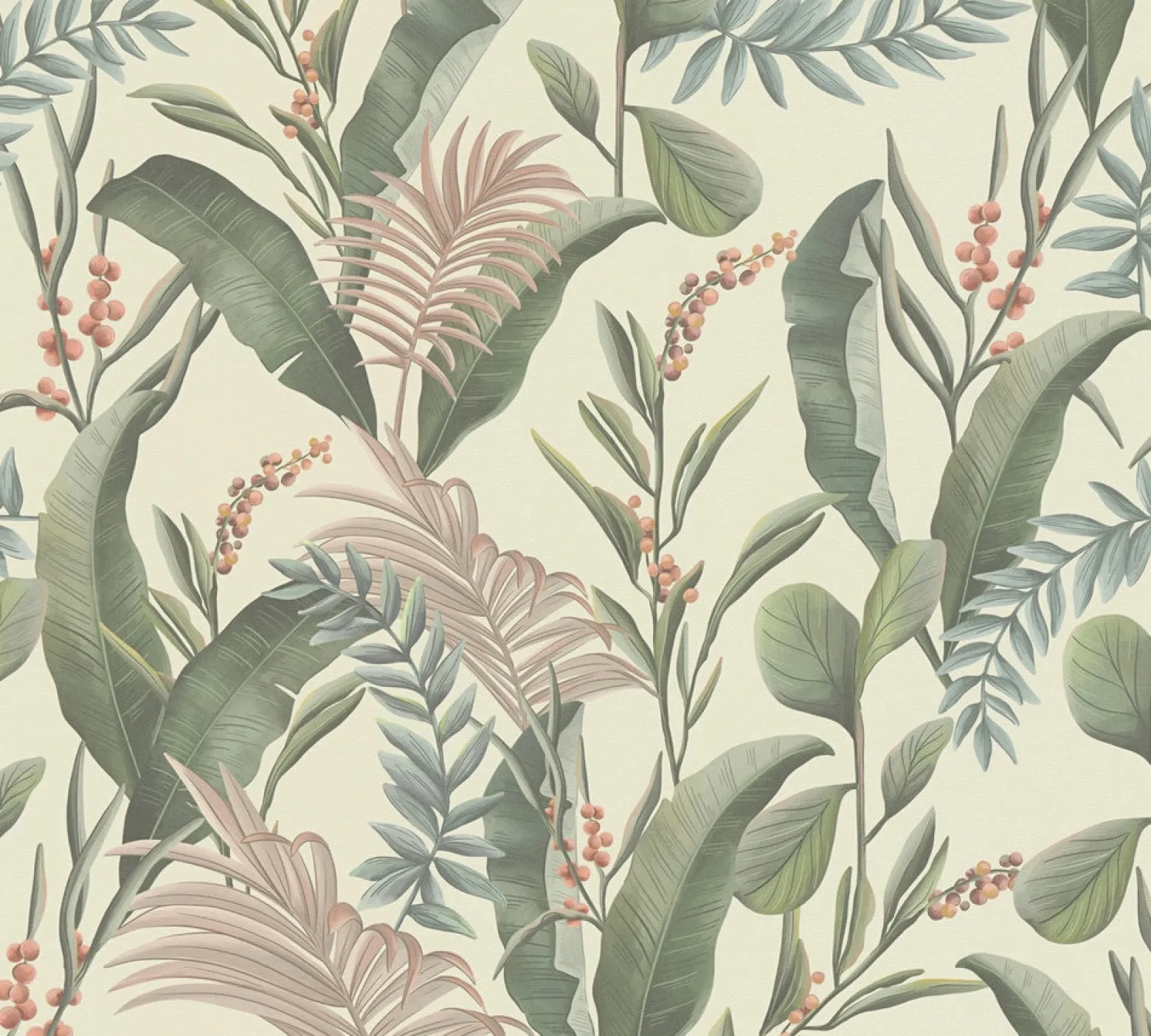 Vliestapete Floral Tropisch Creme Grün 39436-1