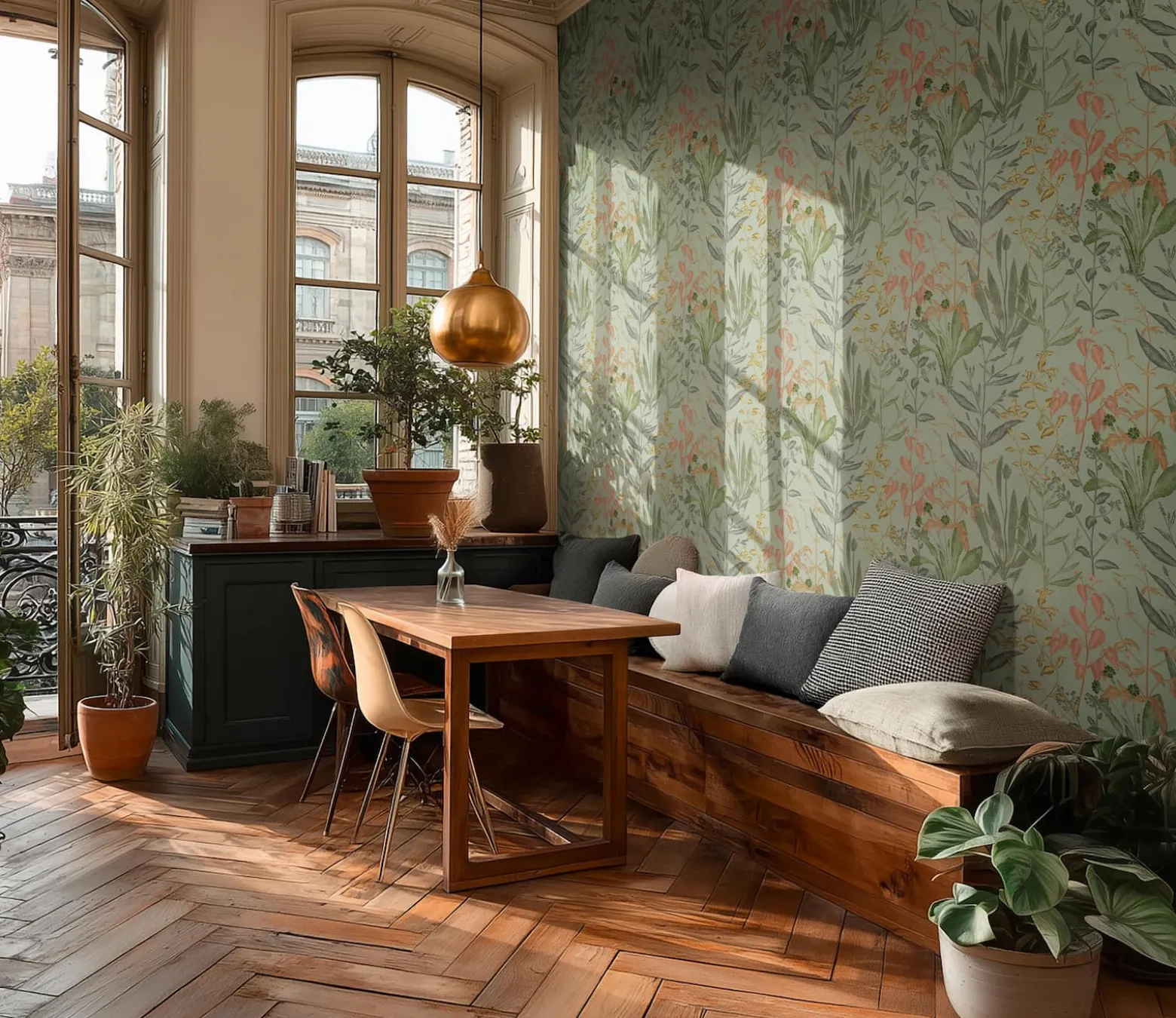 Vliestapete Floral Tropisch Grün Orange Beige 79009-3