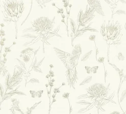 Vliestapete Floral Vögel Blumen Weiß Grün 39429-3