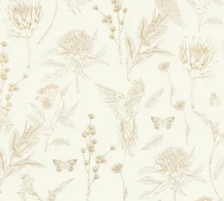 Vliestapete Floral Vögel Blumen Creme Braun 39429-1