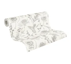 Vliestapete Floral Vögel Blumen Weiß Schwarz 39429-2