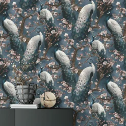 Vliestapete Floral Vögel Blumen Blau Braun Rosa 10414-08