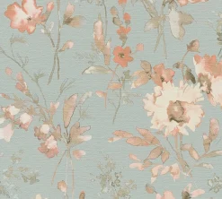 Vliestapete Floral Vintage Blau Orange 79061-6