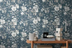 Vliestapete Floral Vintage Blau Silber Metallic 79061-5