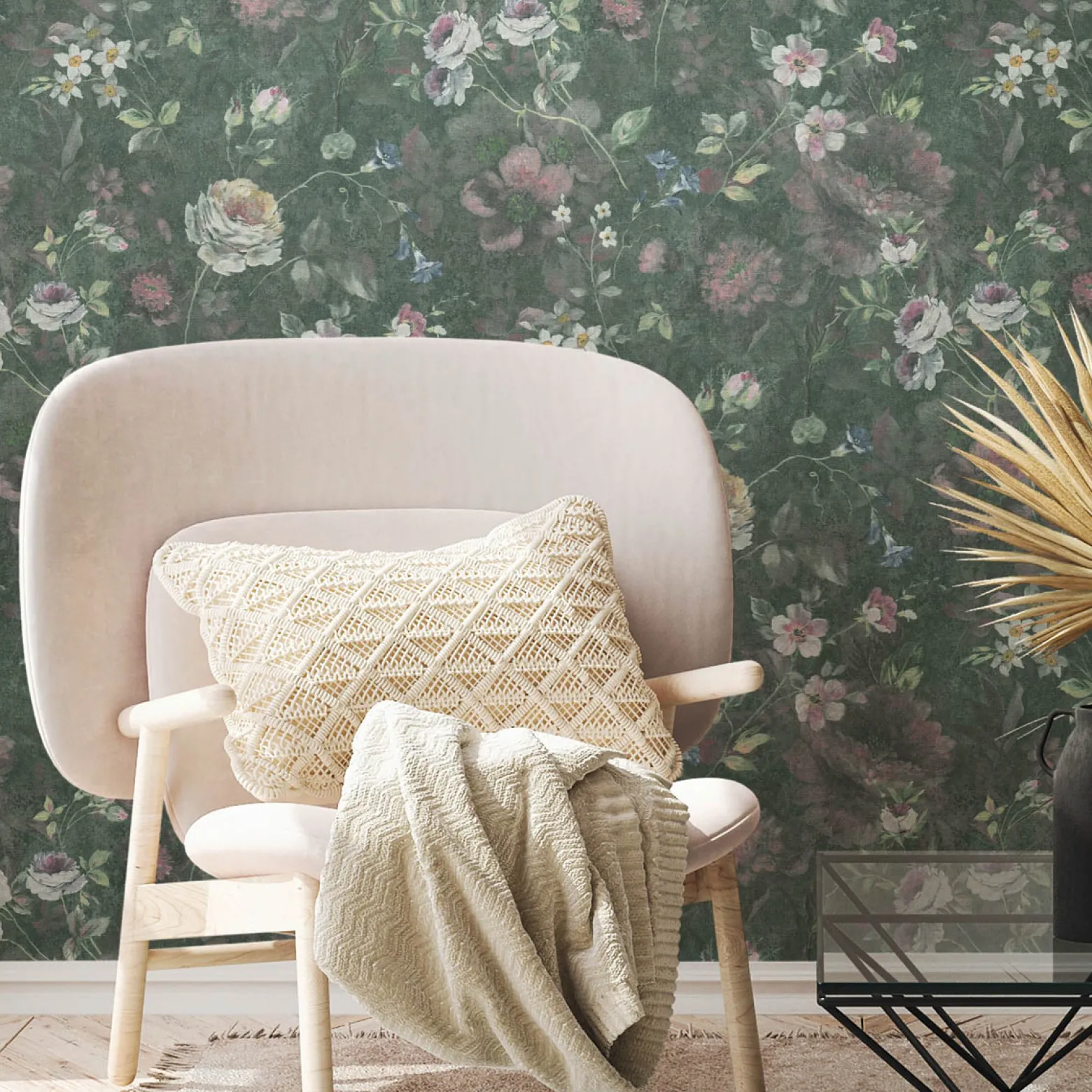 Vliestapete Floral Vintage Grün Weiß 38636-2
