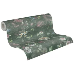 Vliestapete Floral Vintage Grün Weiß 38636-2