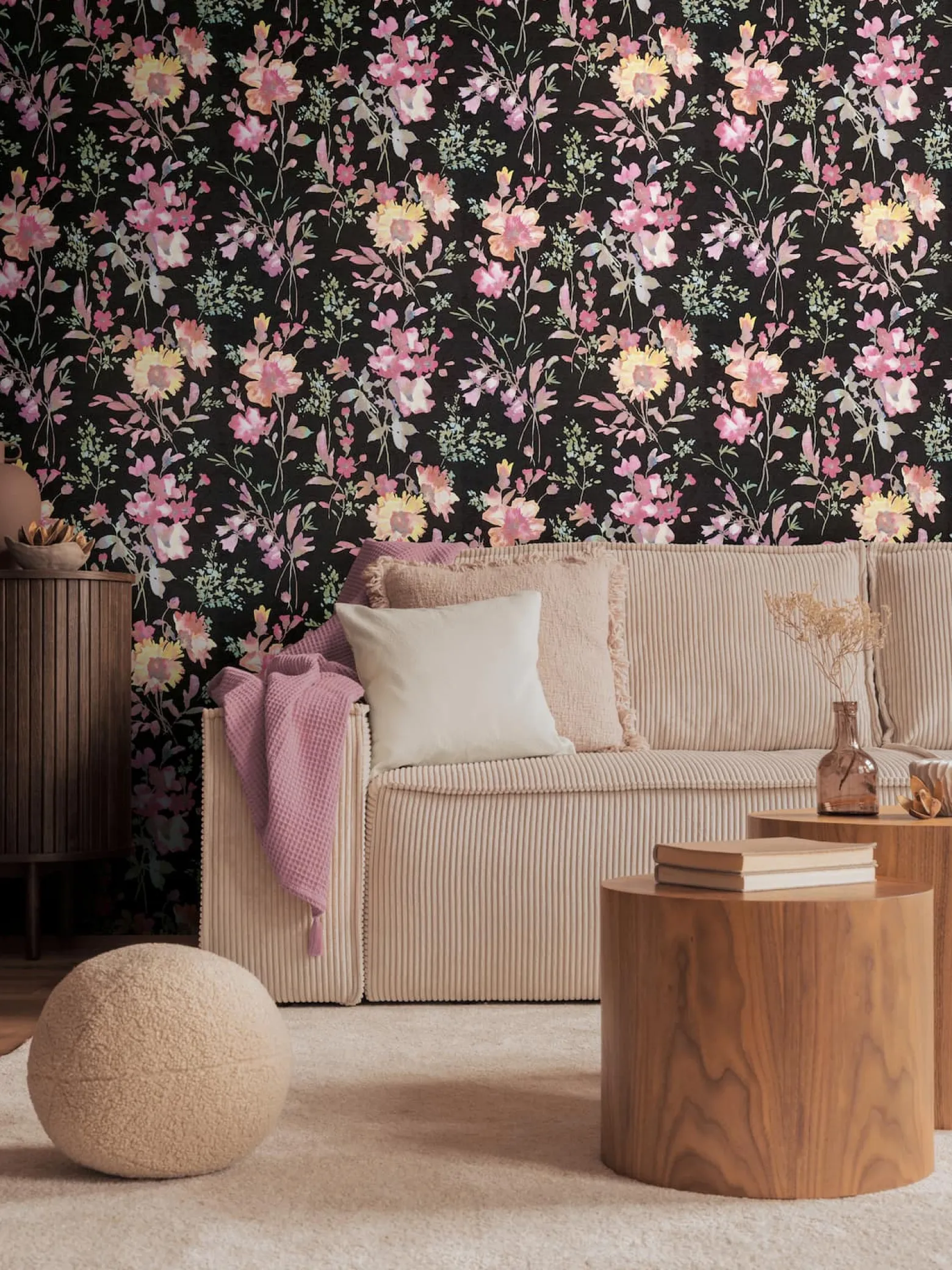 Vliestapete Floral Vintage Schwarz Rosa 79061-2