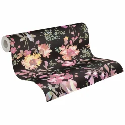Vliestapete Floral Vintage Schwarz Rosa 79061-2