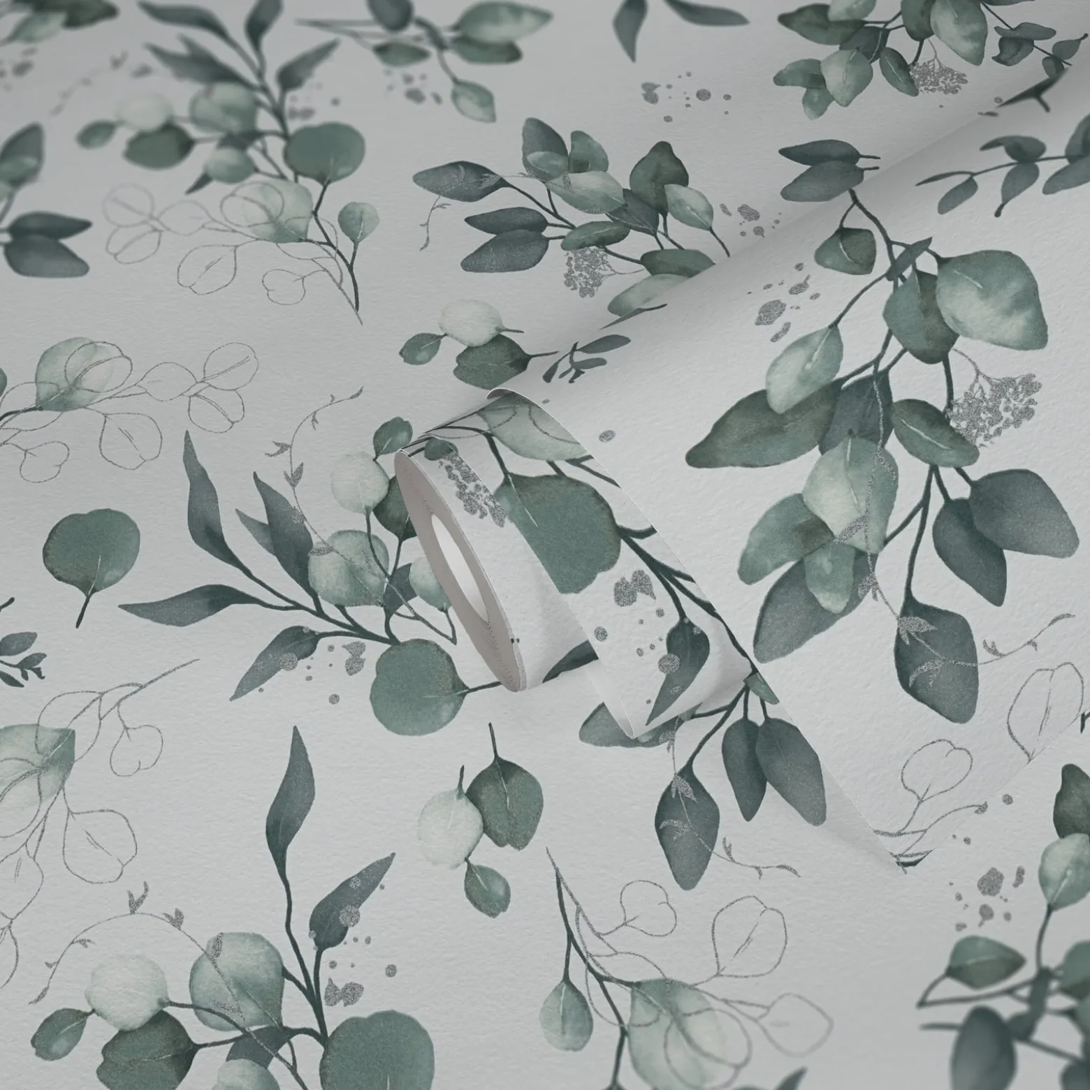 Vliestapete Floral Weiß Grün Silber Metallic 39768-2