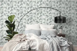 Vliestapete Floral Weiß Grün Silber Metallic 39768-2