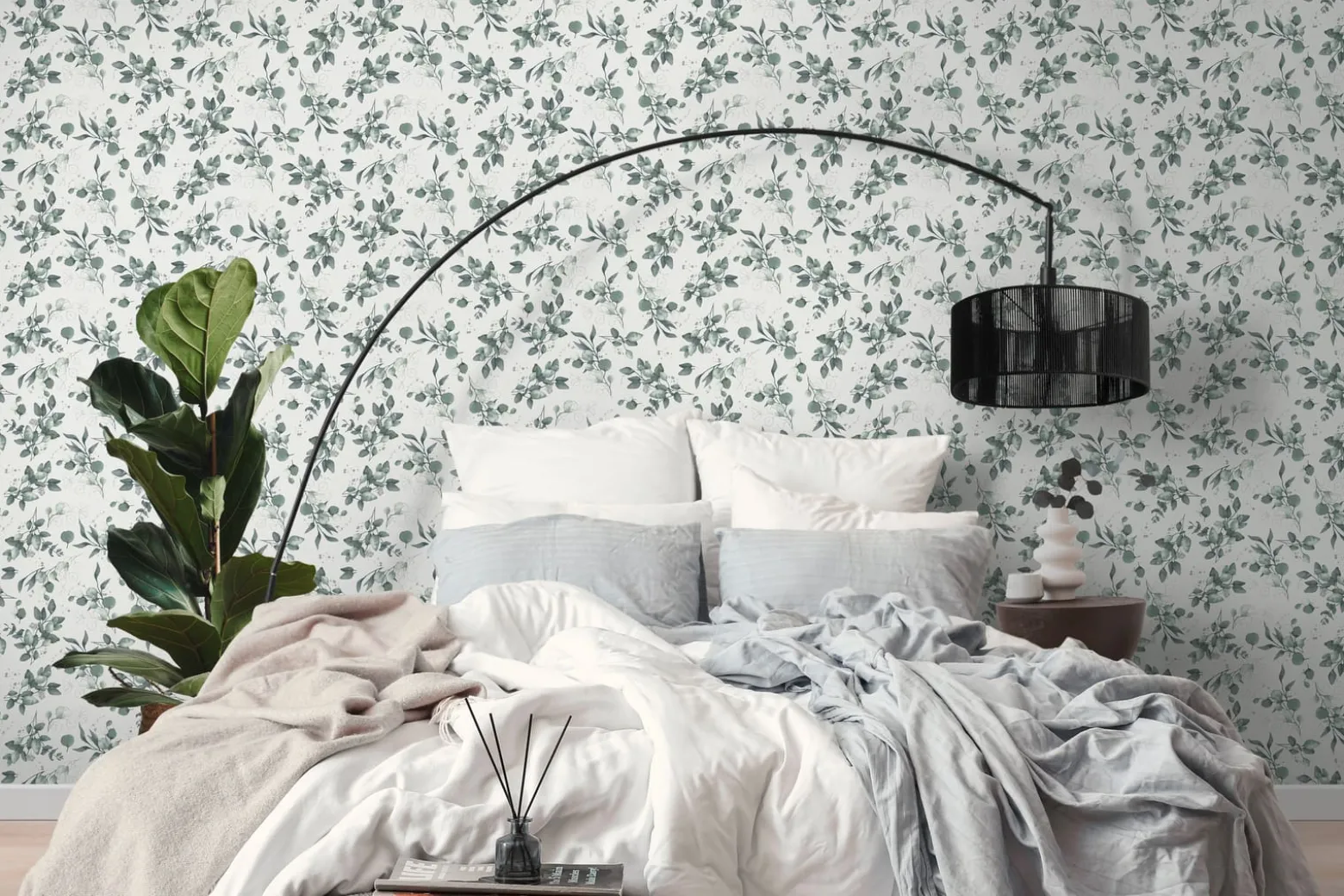 Vliestapete Floral Weiß Grün Silber Metallic 39768-2