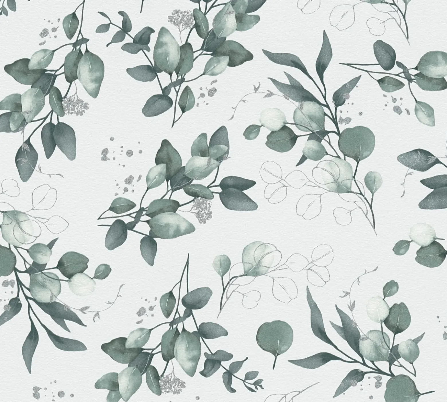 Vliestapete Floral Weiß Grün Silber Metallic 39768-2