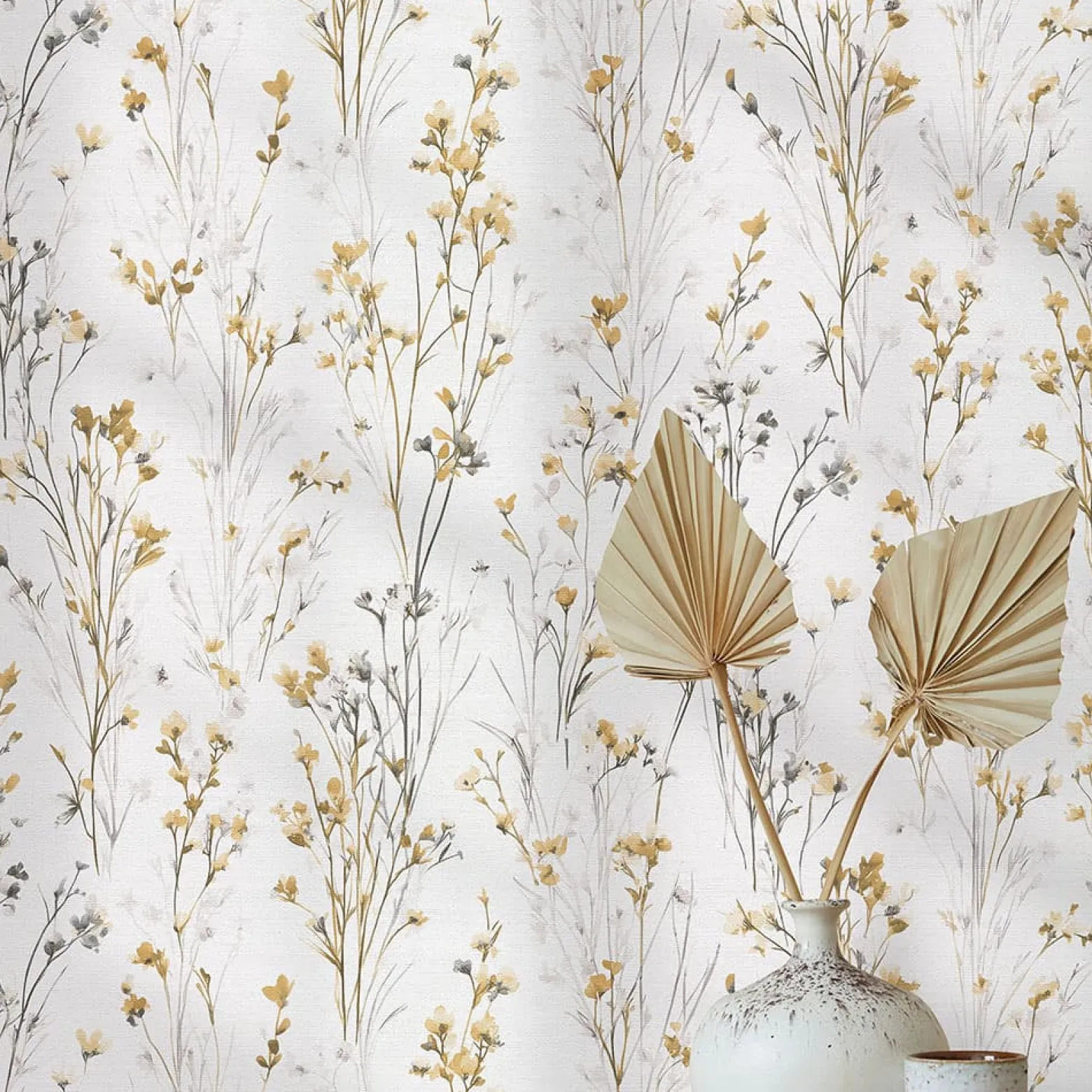 Vliestapete Floral Wildblumen Creme Grau Gelb 10561-20
