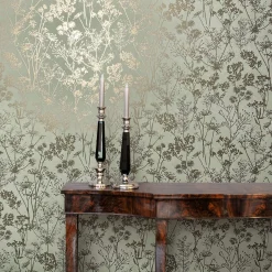 Vliestapete Floral Wildblumen Grün Gold Metallic 82465