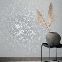 Vliestapete Floral Wildblumen Weiß Perlmutt Glanz 82462
