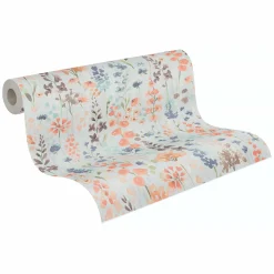 Vliestapete Floral Wildblumen Grau Orange 39606-3
